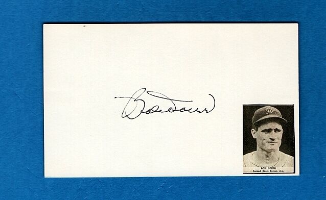 BOBBY DOERR-BOSTON RED SOX AUTOGRAPHED 3X5 CARD W/Photo Poster painting-HOF-(d.2017)