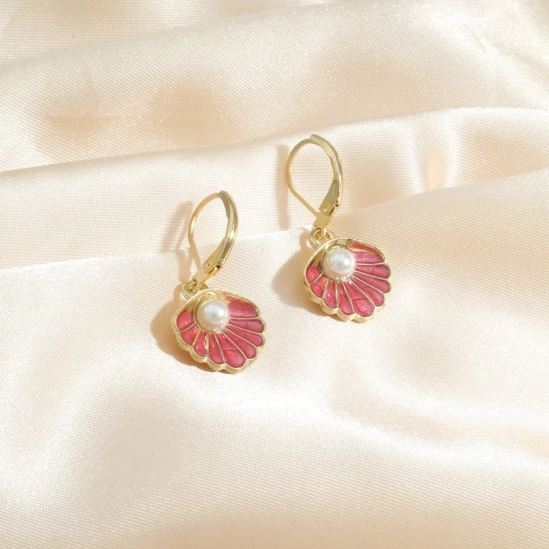 1 Pair Elegant Luxurious Romantic Shell Enamel Inlay Alloy Copper Artificial Pearls K Gold Plated Drop Earrings