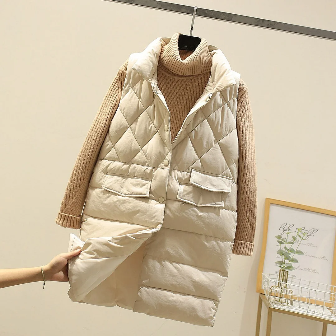 Winter Down Coats Women Long Vest 2021 Ladies Stand Collar Sleeveless Jacket Female Padded Gilets Quilted Coats Chaleco Mujer