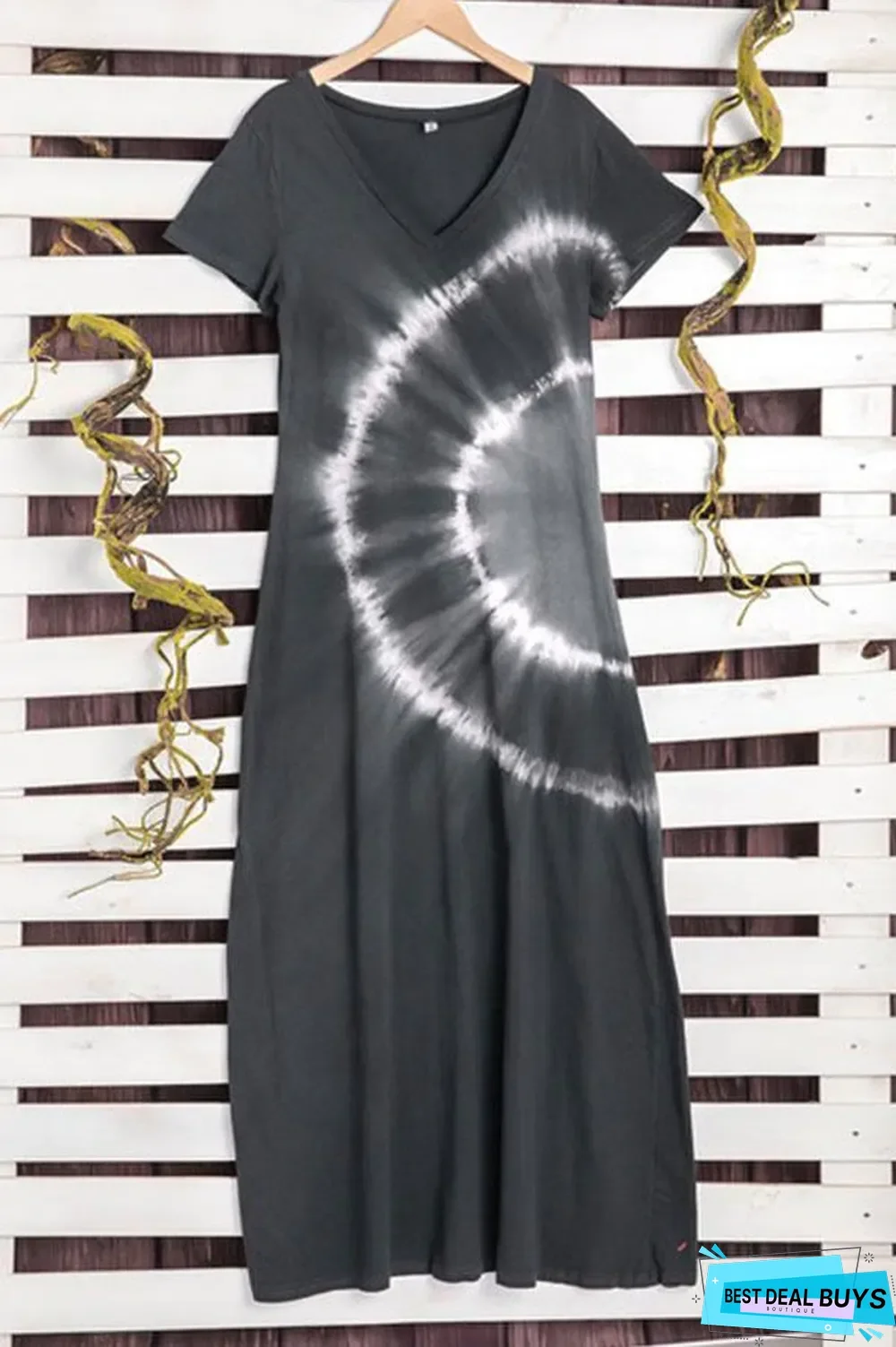 V-Neck Gradient Print Short Sleeves Casual Maxi Dress