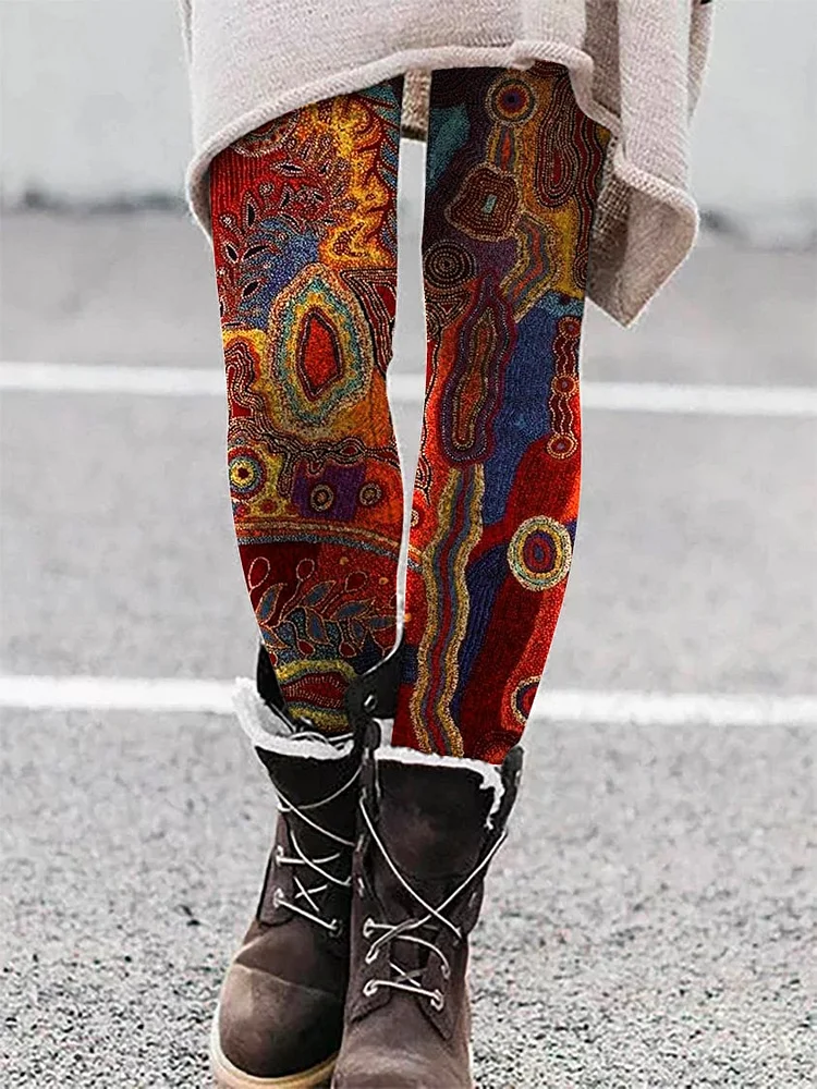Women's Vintage Printed Brushed Knit Leggings