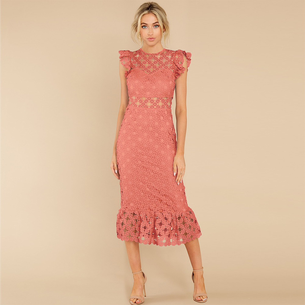  thdmladies Love's High Hopes Blush Pink Crochet Midi Dress thedmladies