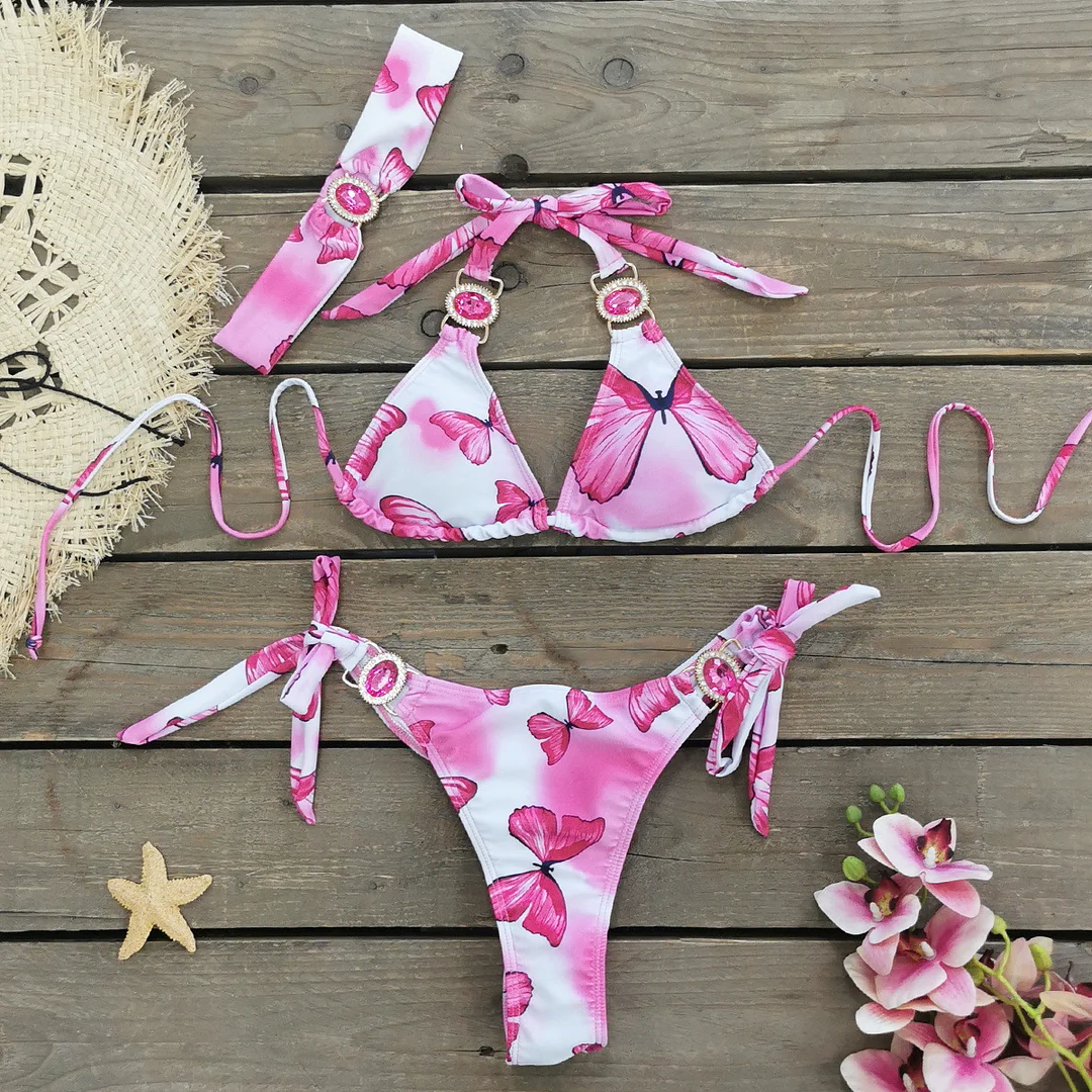 Uveng Three-Point Strap Bikini Split Swimsuit Woman 2025 New Multi-Color Bikini Export