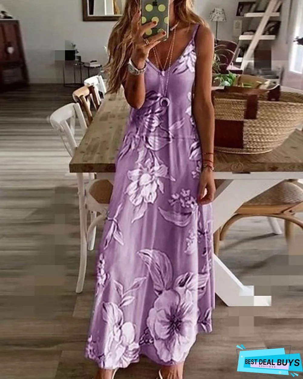 Women's Strap Dress Maxi Long Dress Sleeveless Geometric Print Spring & Summer Hot Elegant Streetwear Blue Purple Blushing Pink Fuchsia Green Gray