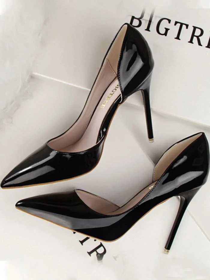 Fashion stiletto high-heeled patent leather shallow pointy sexy high-heeled shoes