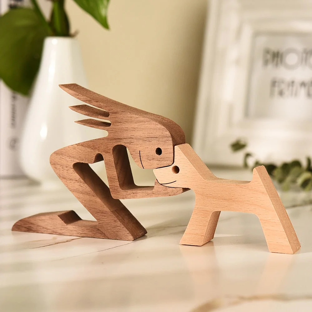 Home Decor Table Ornament Wood Dog Craft Sculpture Handmade Wooden Pets Figurine Crafs Desk Decorations Great Gifts for Friends