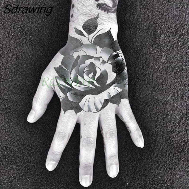 Sdrawing Temporary Tattoo Sticker Rose Flower Fake Tatto Personality Flash Tatoo Hand Arm Foot Back Tato for Girl Women Men