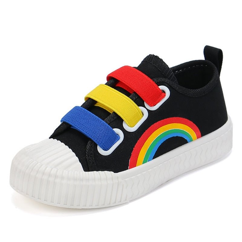 Slip On Rainbow Shoes Children Black Canvas Sneaker For Boys Breathable Shoes Girls Soft Plimsolls Kids Non Slip White Sneakers