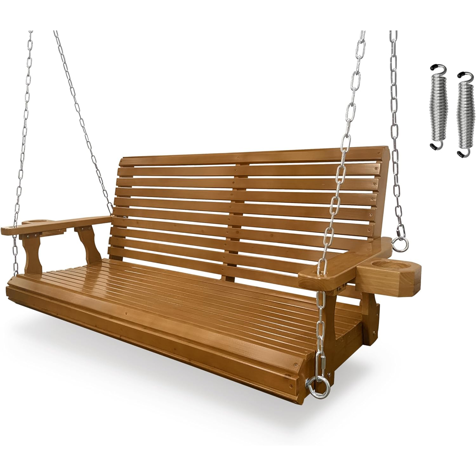 Wooden Cedar Tone Porch Swing  with Cup Holder -  4.5FT Extra Large