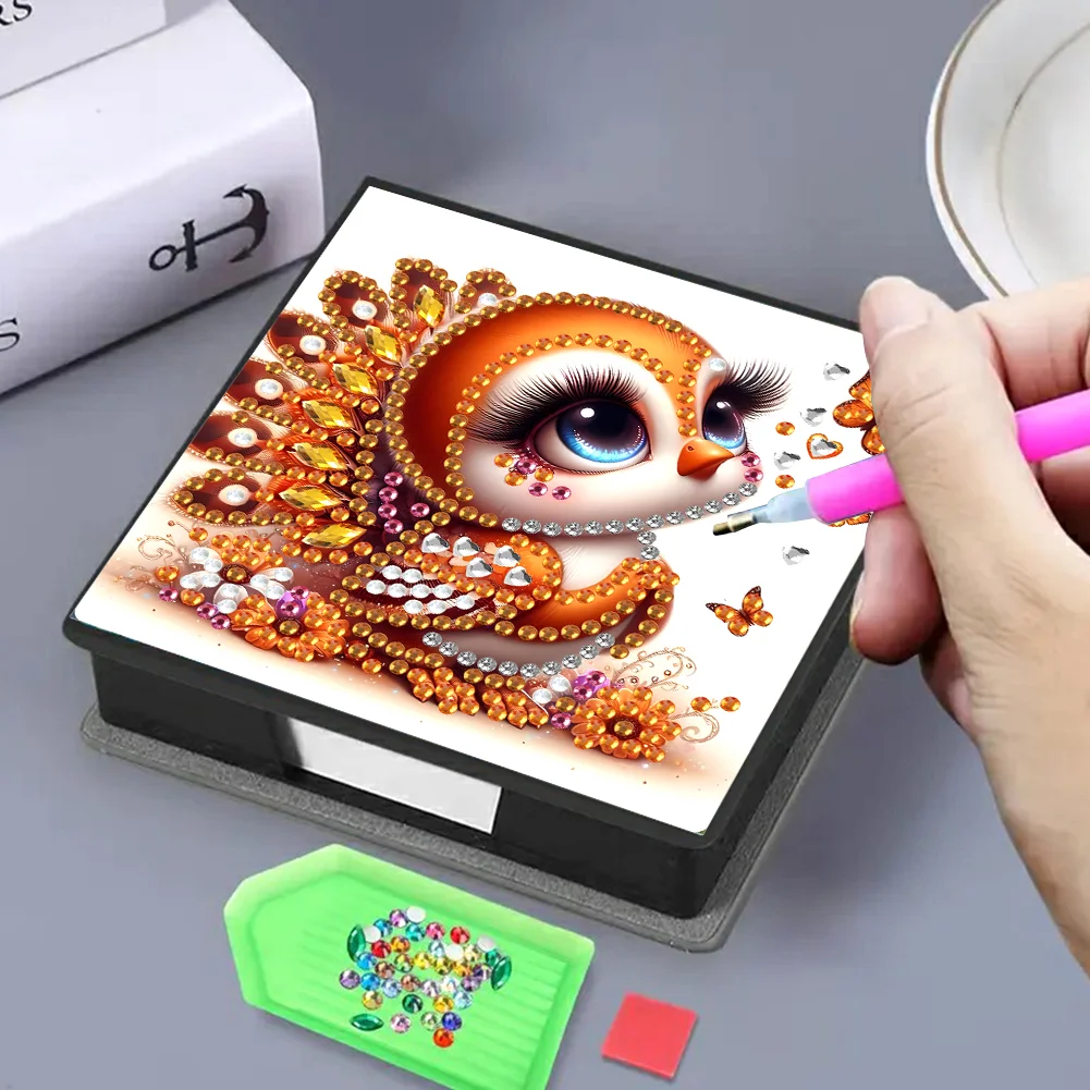 PU Bird Diamond Painting Notecard Box with Papers for DIY Art Craft