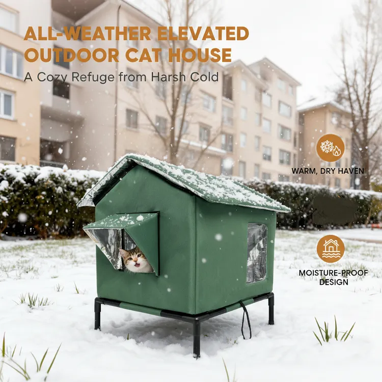 ⏳Time-Limited Special⏰All-Weather Elevated Outdoor Cat House &ndash; Waterproof, Insulated, Foldable 🌧️