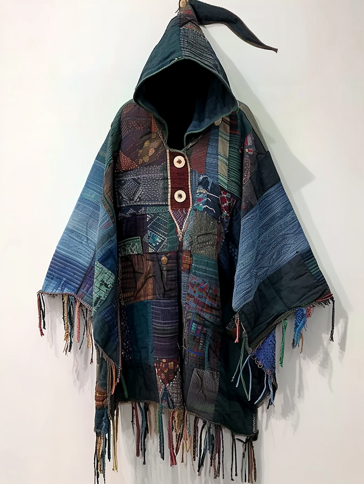 Ethnic Style Striped Printed Hooded Cloak ce6e