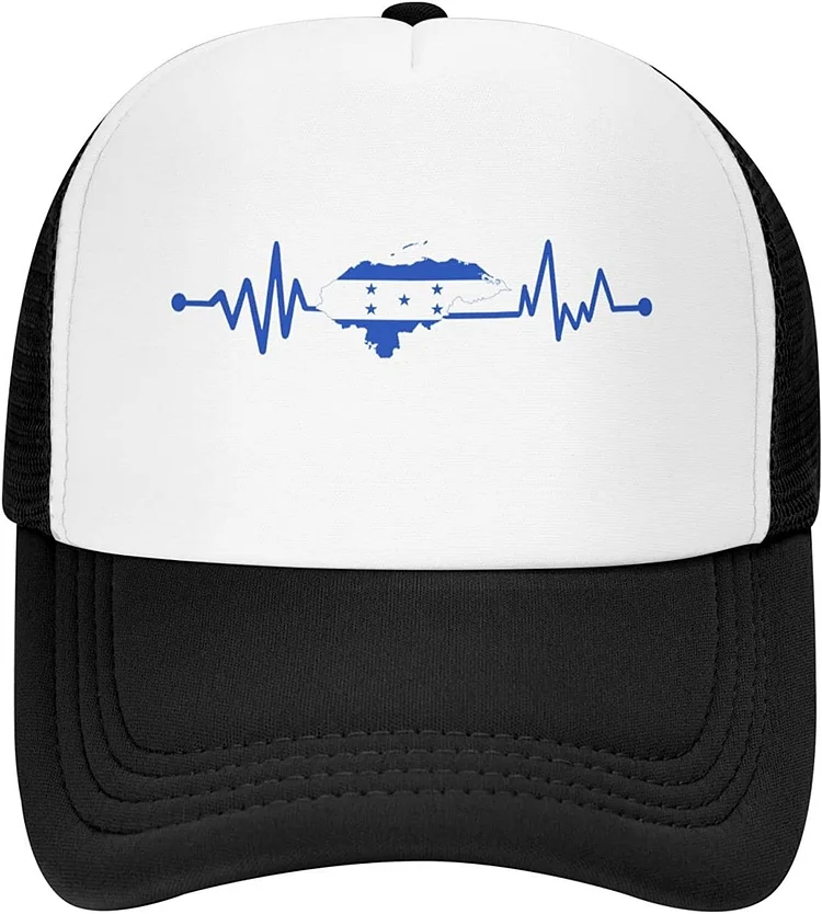 Honduras Map Heartbeat Trucker Hat Honduras Flag Mesh Cap, Lightweight Adjustable Snapback Dad Hat for Men and Women