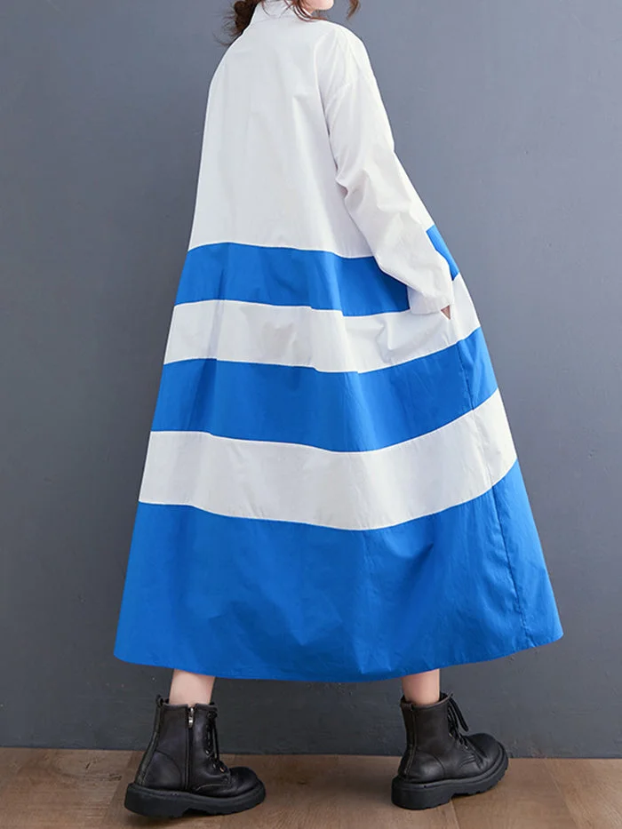 Stylish Striped Panel Shirt Dress