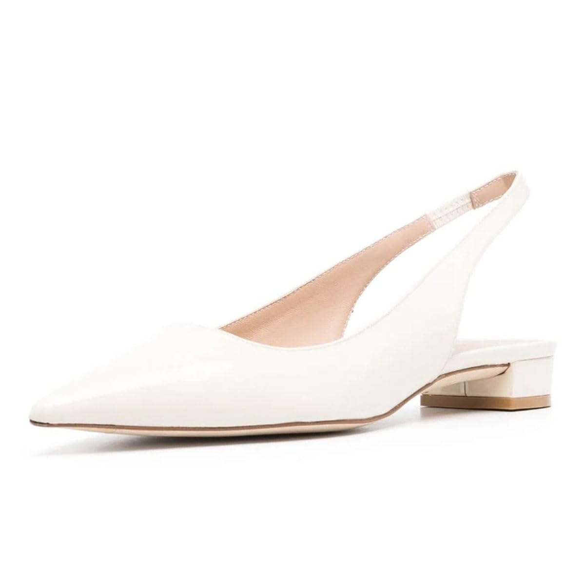 White Closed Pointed Toe Chunky Low Heel Casual Slingback Mules Nicepairs
