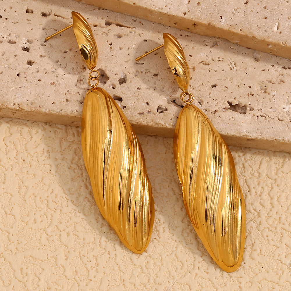 Ins Retro French Style Personality Earrings Vintage Striped Long Shell Pendant Earrings For Women