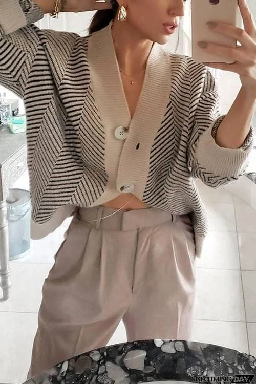 Stripe Button Cardigan