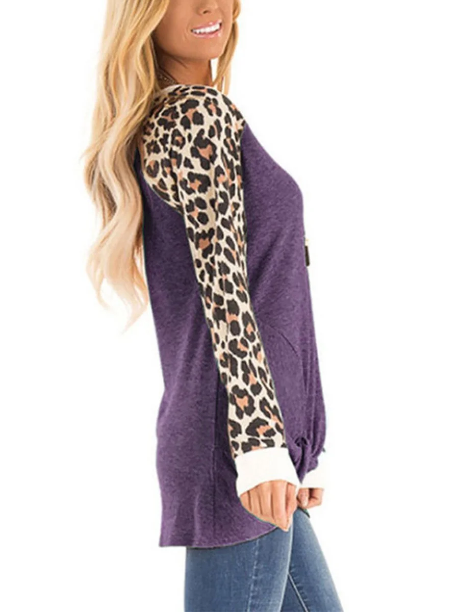 Casual T-shirt With Leopard Printing Long Sleeve