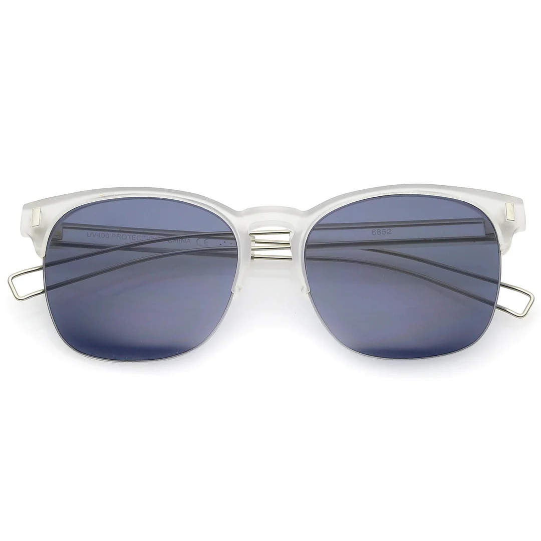 Semi Rimless Wire Hook Temples Square Lens Horn Rimmed glasses 56mm