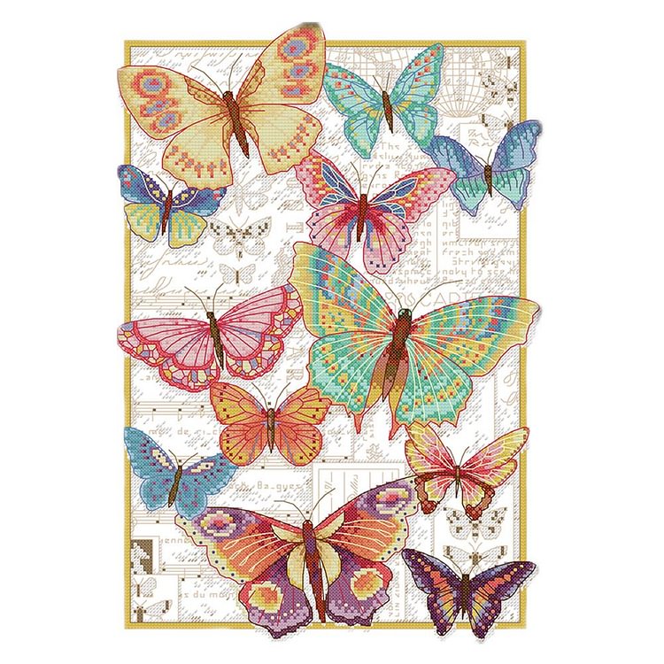 Joy Sunday - Color Butterfly - 14CT 2 Strands Threads Printed Cross Stitch Kit - 32x43cm(Canvas)