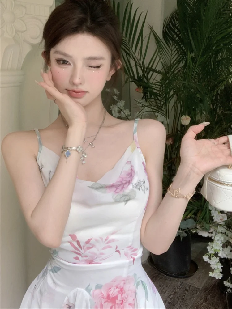 Churchf Sexy Dresses Women Floral Printed Swinging Collar French Style Chic Summer Elegant Sweet Dress Ladies Backless Vintage-Outfit Ideas