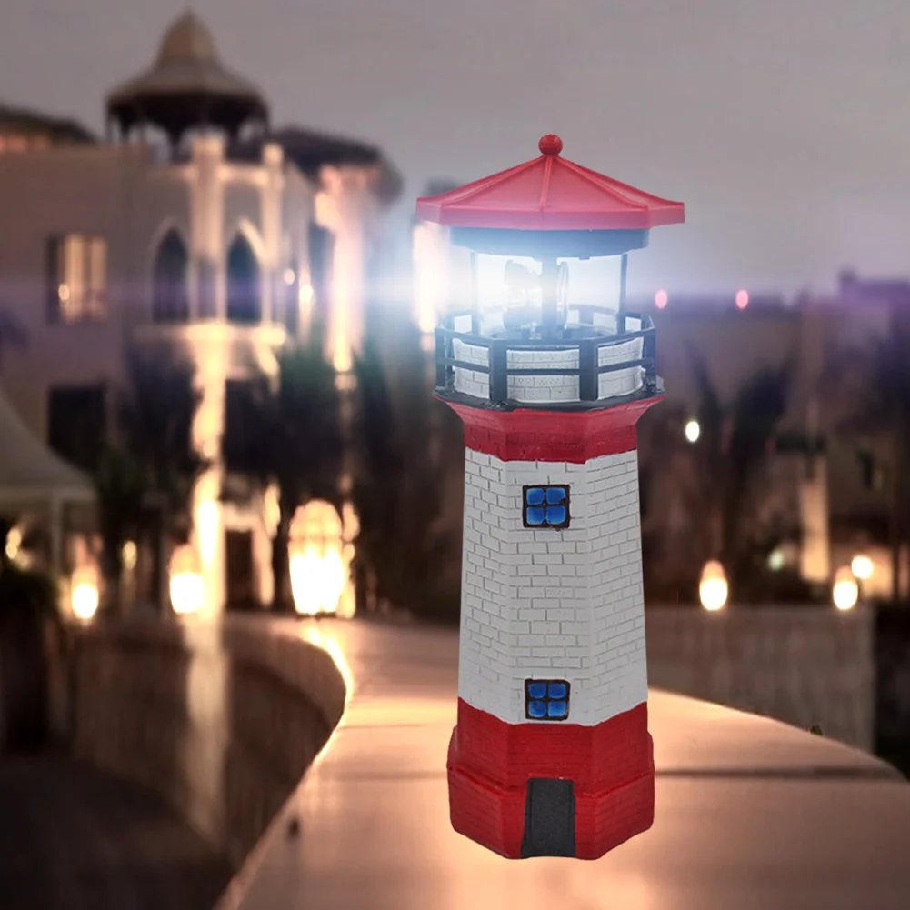 Lighthouse Solar LED Light Garden Outdoor Smart Sensor Rotating Lamp (Red)