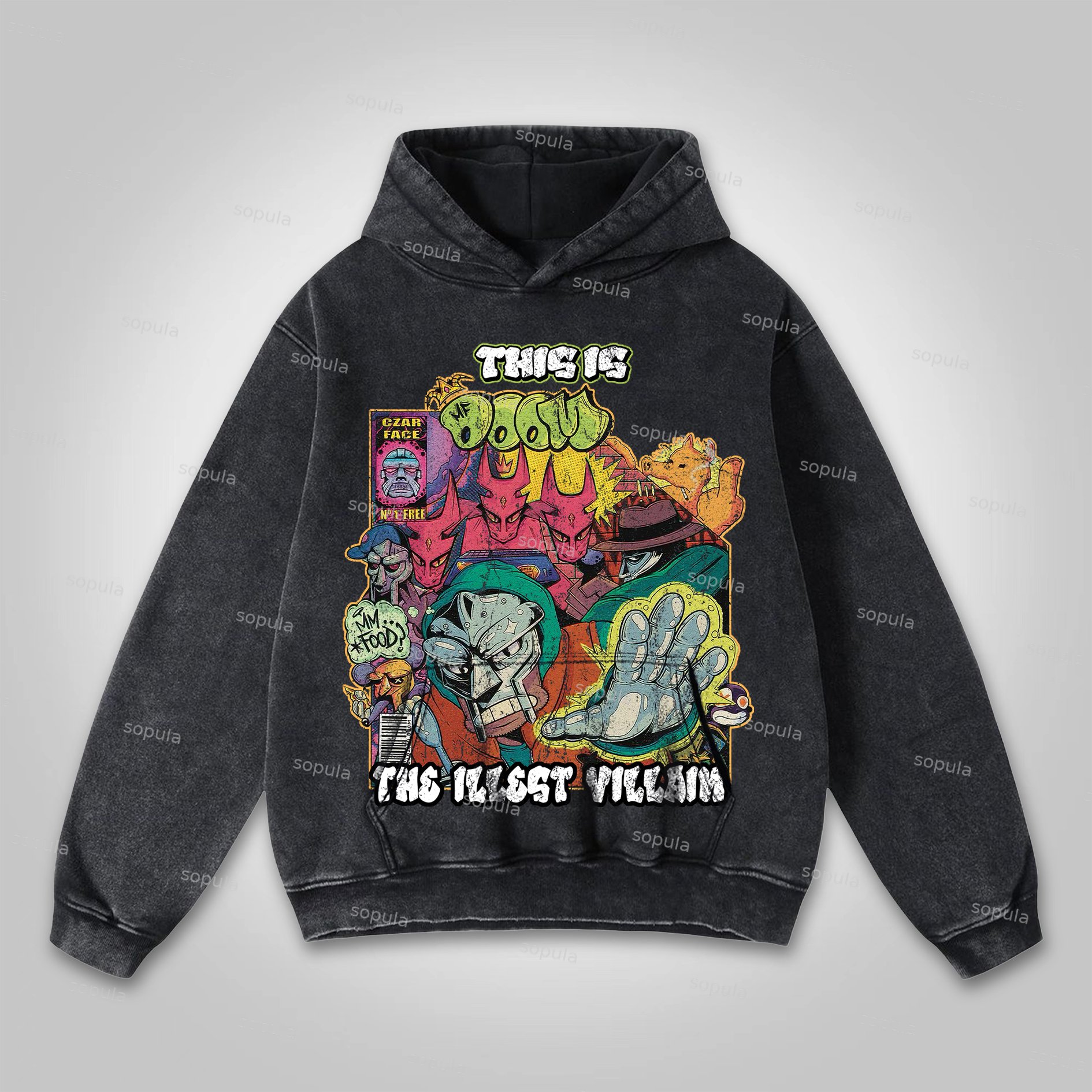 Sopula Vintage The Illest Villain Mf Doom Graphic Washed Hoodie