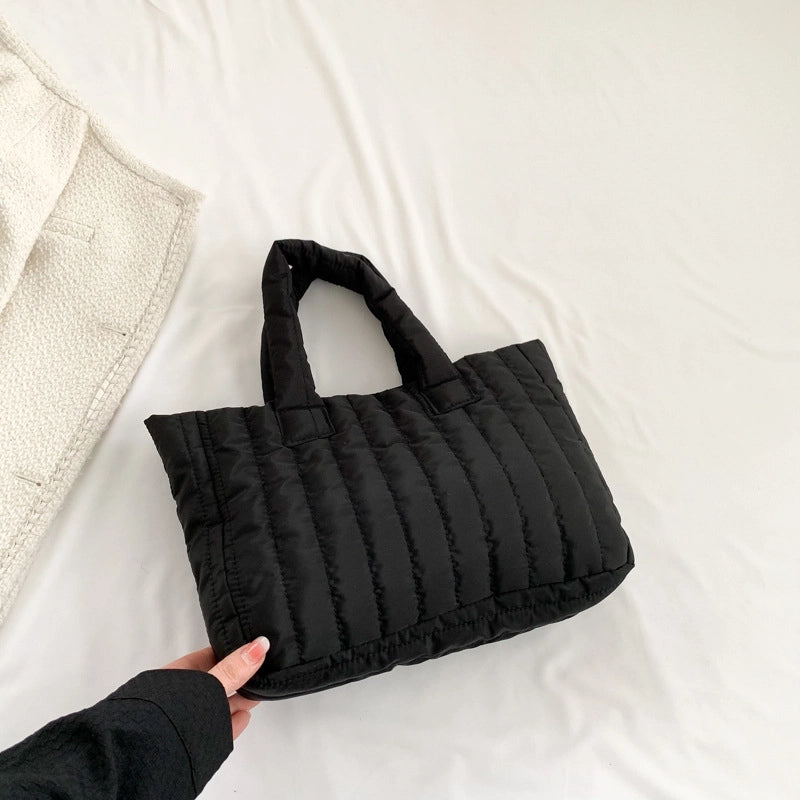Large Capacity Simple Solid Color Handbag Cotton-padded Jacket Shoulder Bag Women’s Spring And Summer This Year’s Popular New Tote Bag