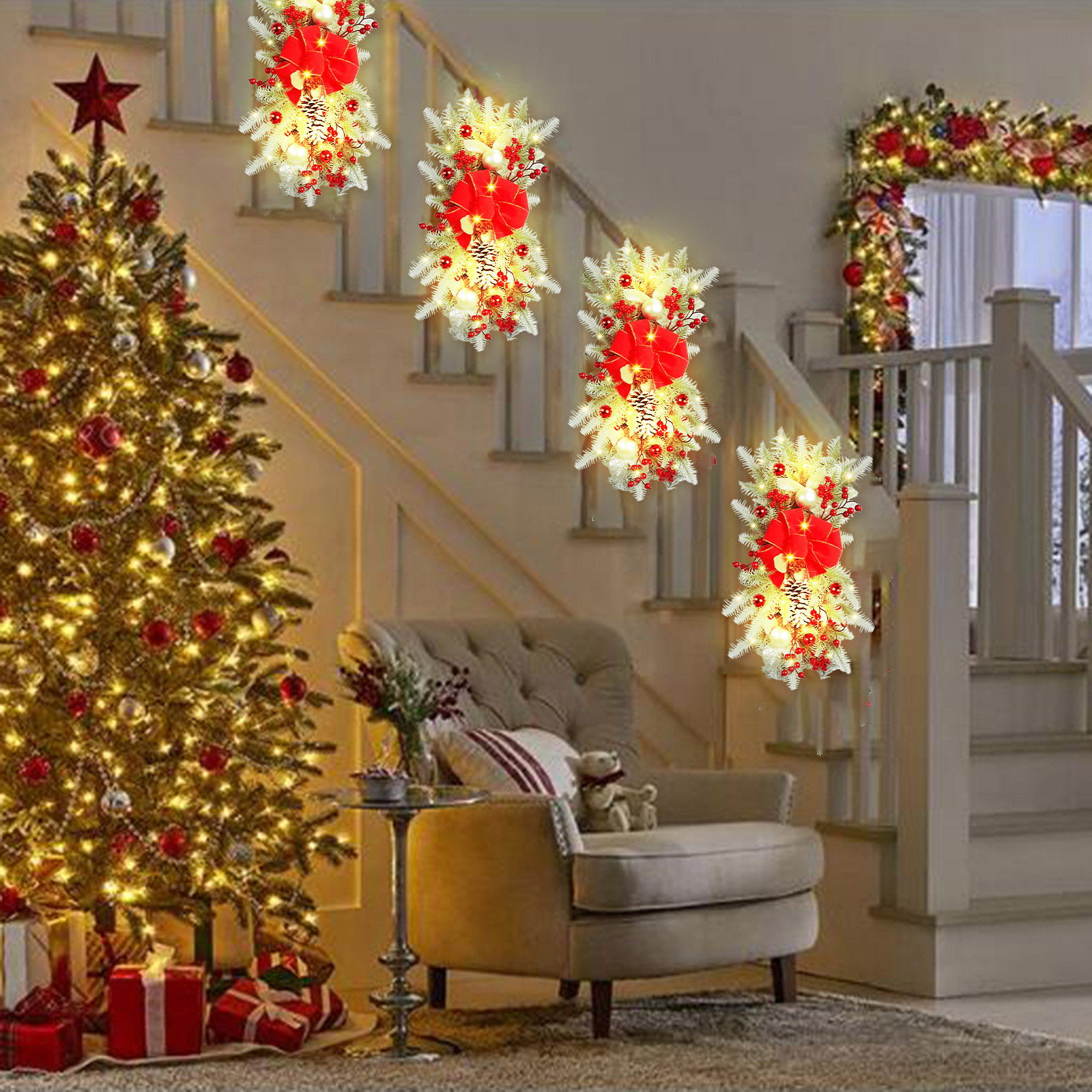 LED Christmas Wreath Door Decor Stair Decorations