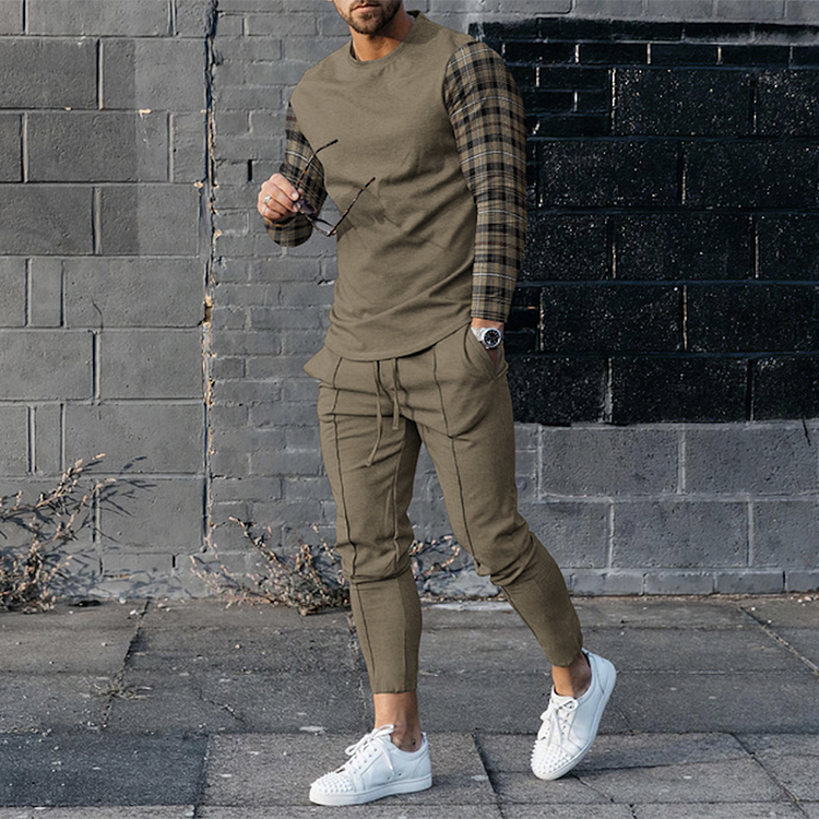 Hiboyz Men's Plaid Long Sleeve T-Shirt  And Pants Two Piece Set