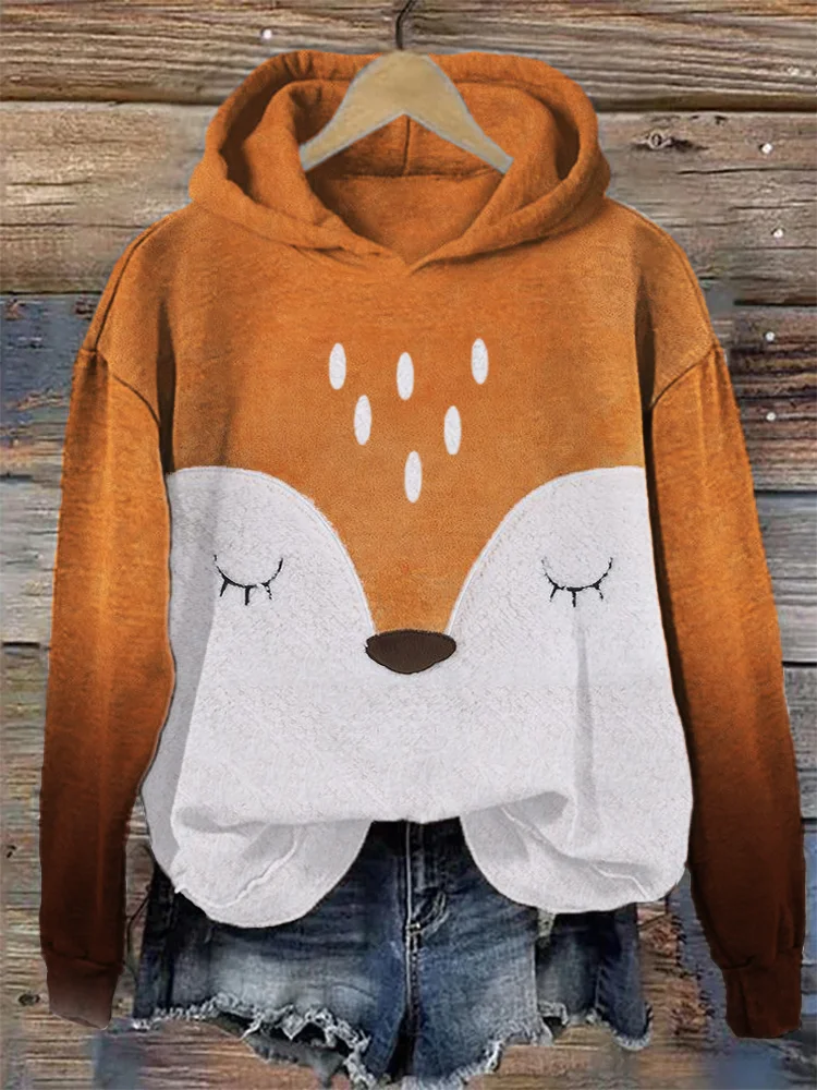 Lovely Fox Face Contrast Color Cozy Hoodie