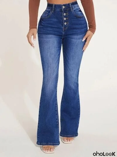 Button Fly Bootcut Jeans with Pockets