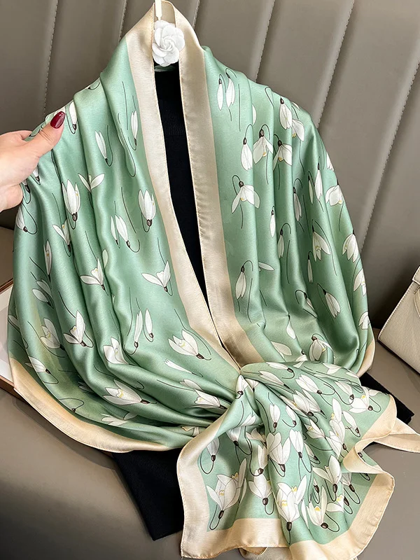 Sun Protection Letter Print Floral Printed Wrap Scarf