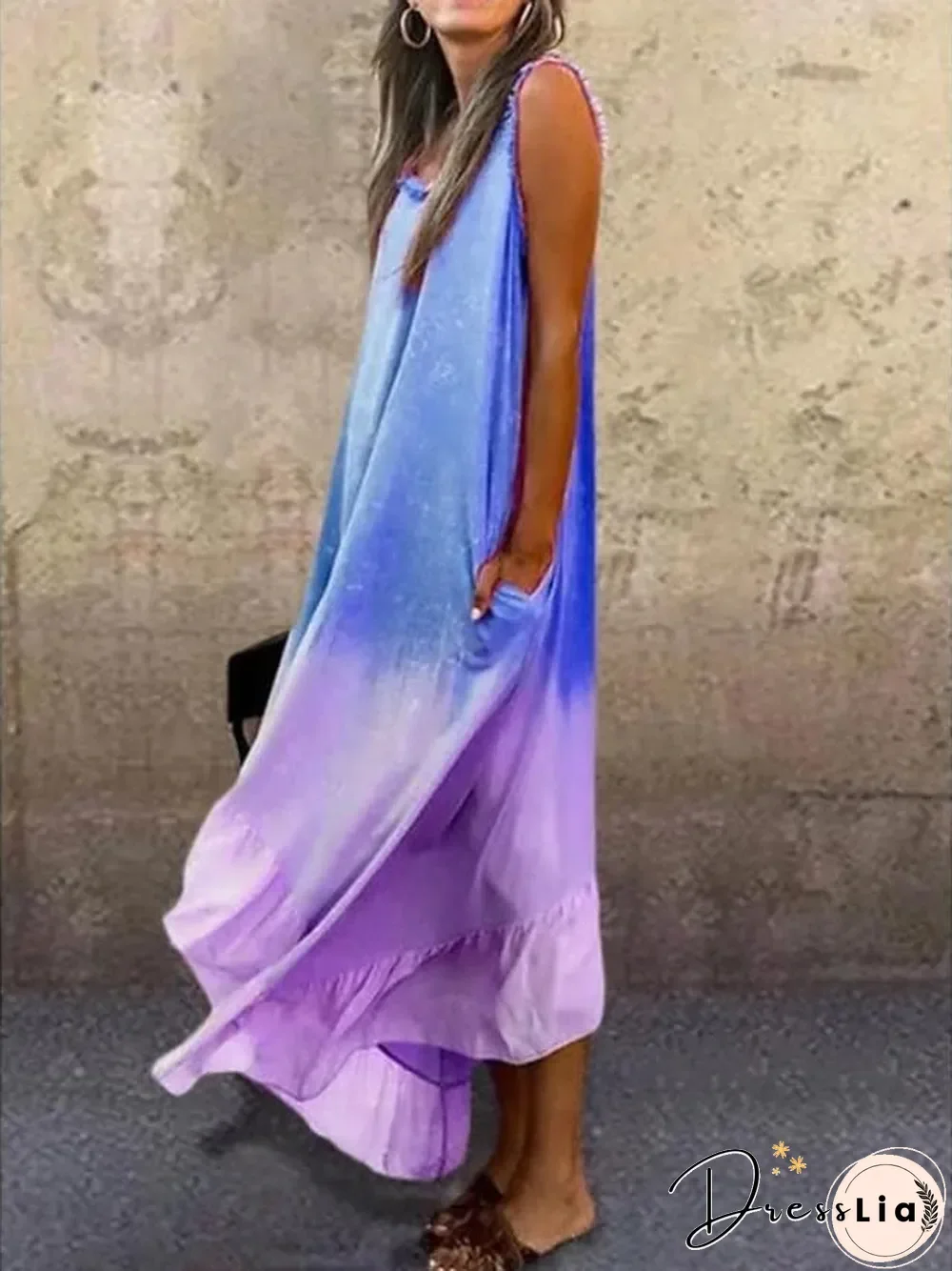 Women's A-Line Dress Midi Dress Sleeveless Tie Dye Summer Hot Casual Purple Fuchsia Light Green Light Blue S M L XL XXL 3XL