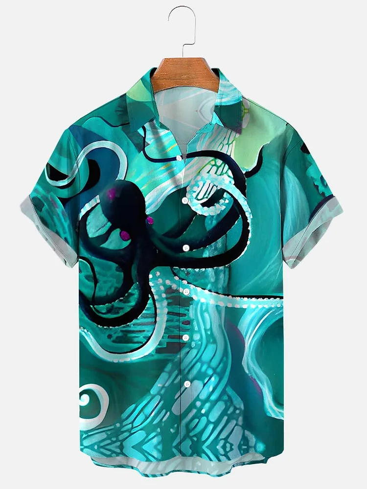 Men's Seawater Octopus Print Shirt
