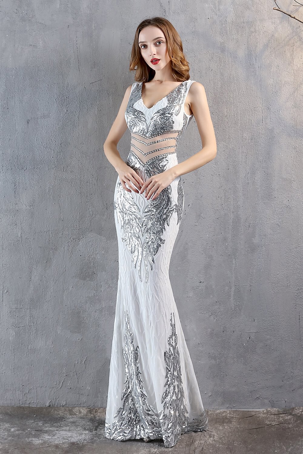 Stunning Sequins V-Neck Long Prom Dress Mermaid Evening Party Gowns Online