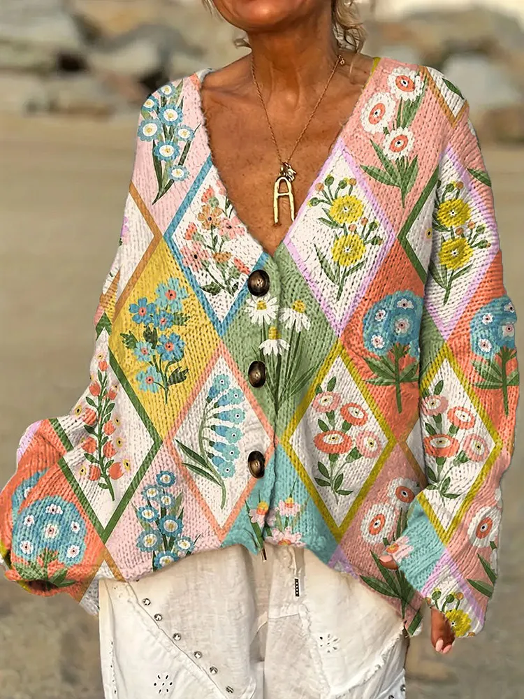 Women's Vintage Floral Pattern Art Print Casual Pullover Sweater