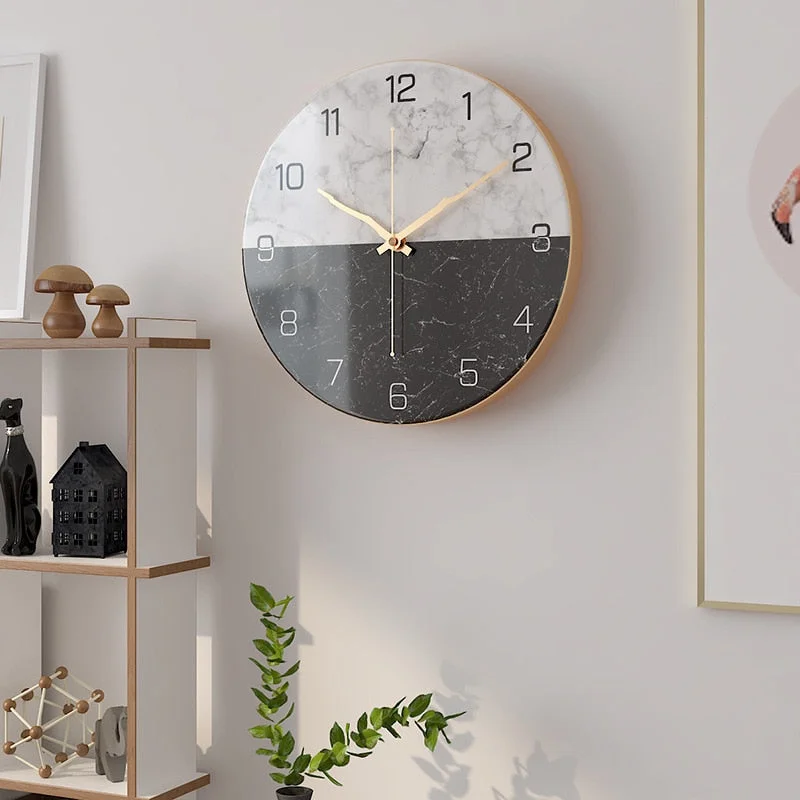 Imitation Marble Clock European Style  Home Living Room Fashion Creative Wall Clock Bedroom 30cm Metal Digital Clock