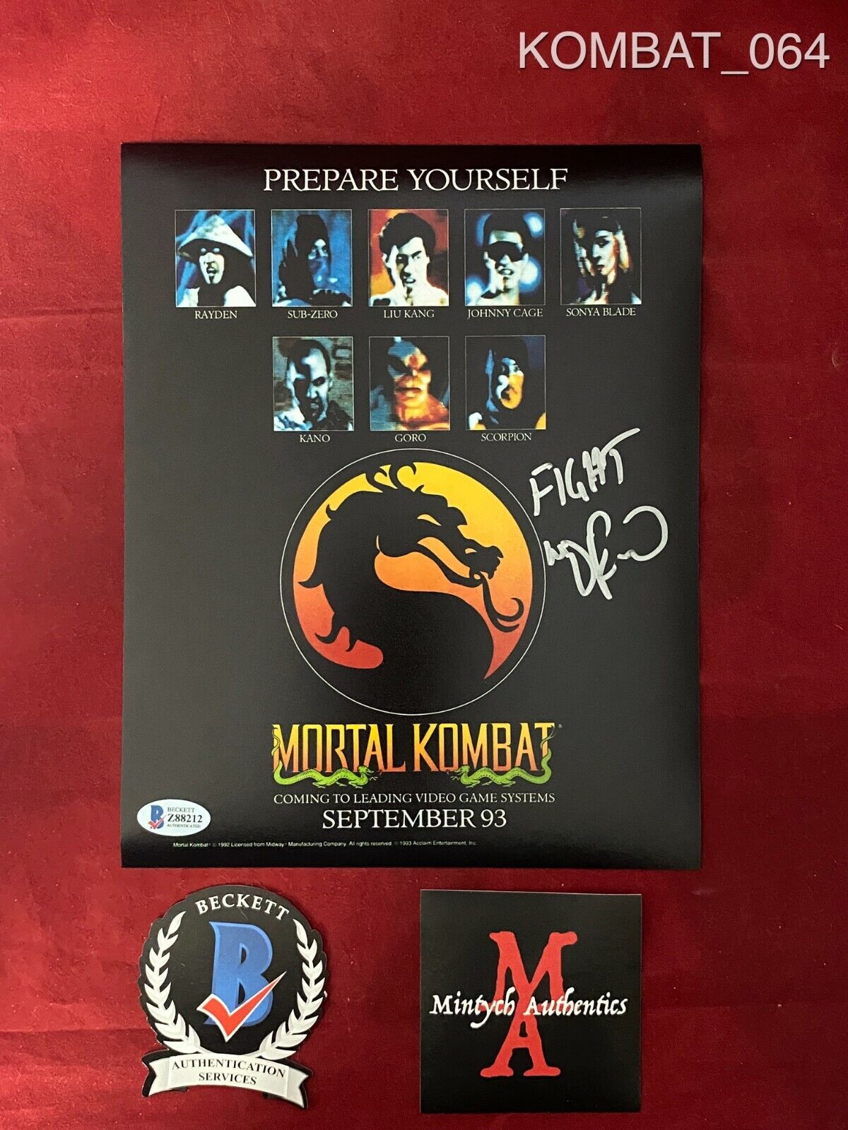 DANIEL PESINA AUTOGRAPHED SIGNED 8x10 Photo Poster painting! MORTAL KOMBAT! BECKETT! SCORPION!