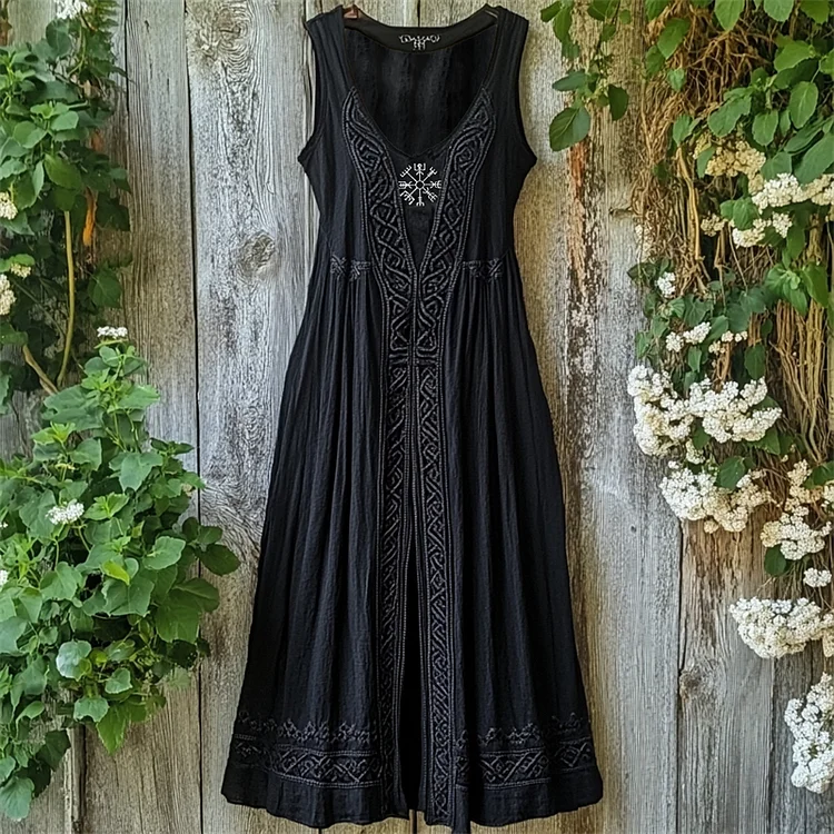 Simpfit Wikinger-Druck keltisches Knoten-Trägerkleid Nachahmung aus Baumwolle und Leinen
