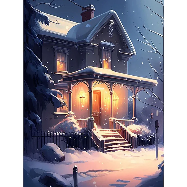 Snow Cabin 30*40CM (Canvas) Full Round Drill Diamond Painting gbfke