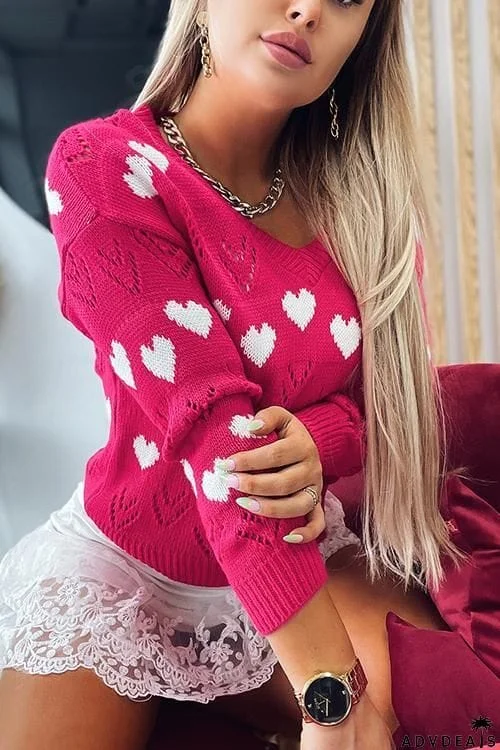 Heart Hollow V Neck Sweater