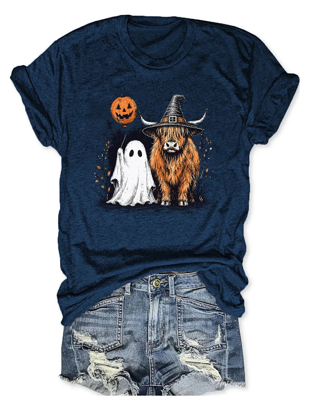 Cute Spooky Highland Cow Ghost T-shirt