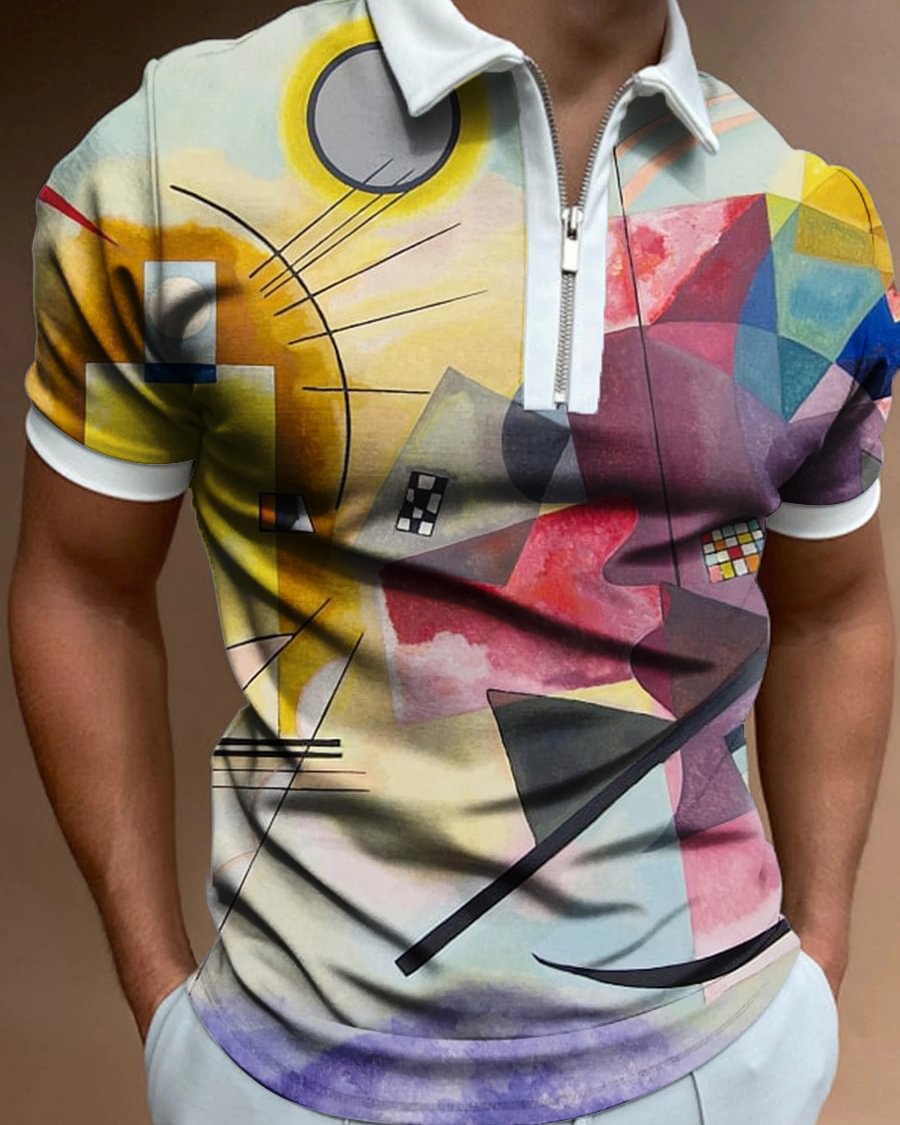 Men's Art Oil Print Short Sleeve Polo Shirt