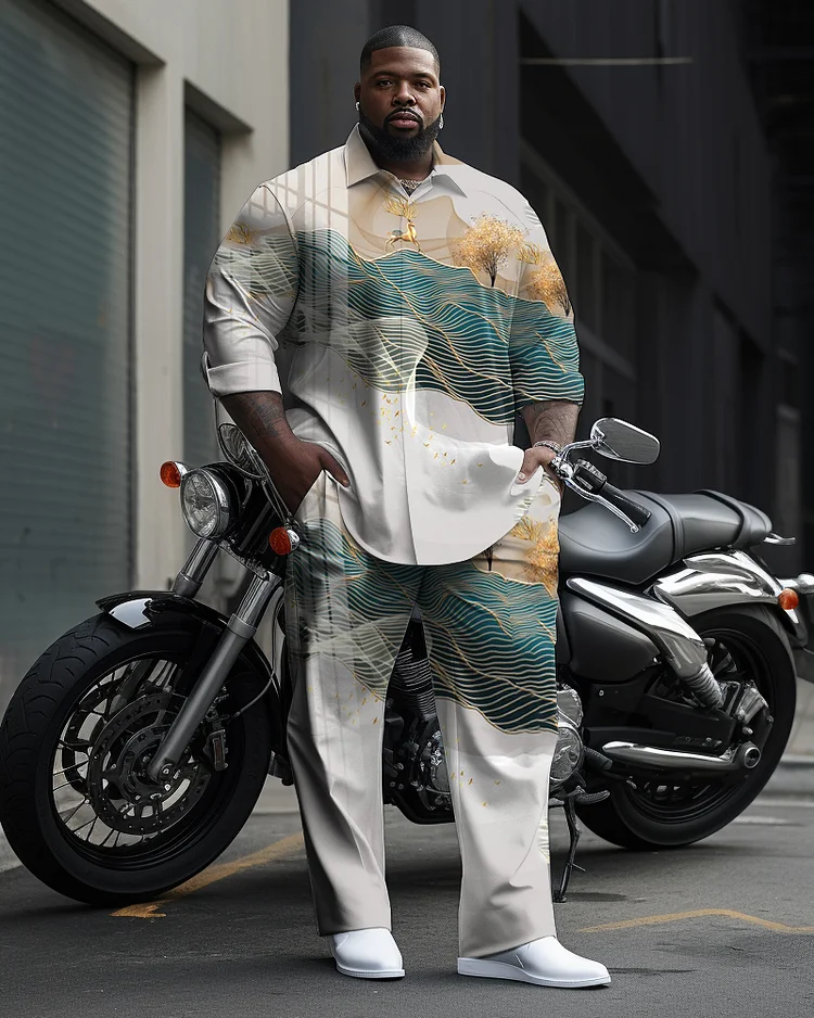 Men's Large Size Irregular Color Block Marble-Long Sleeve Walking Suit