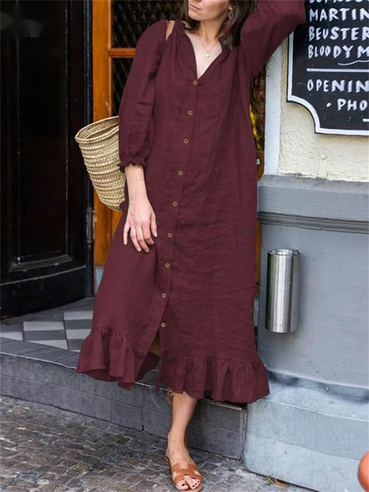 Temperament Women's Lotus Leaf Collar Solid Color Women's Dresses | 168DEAL