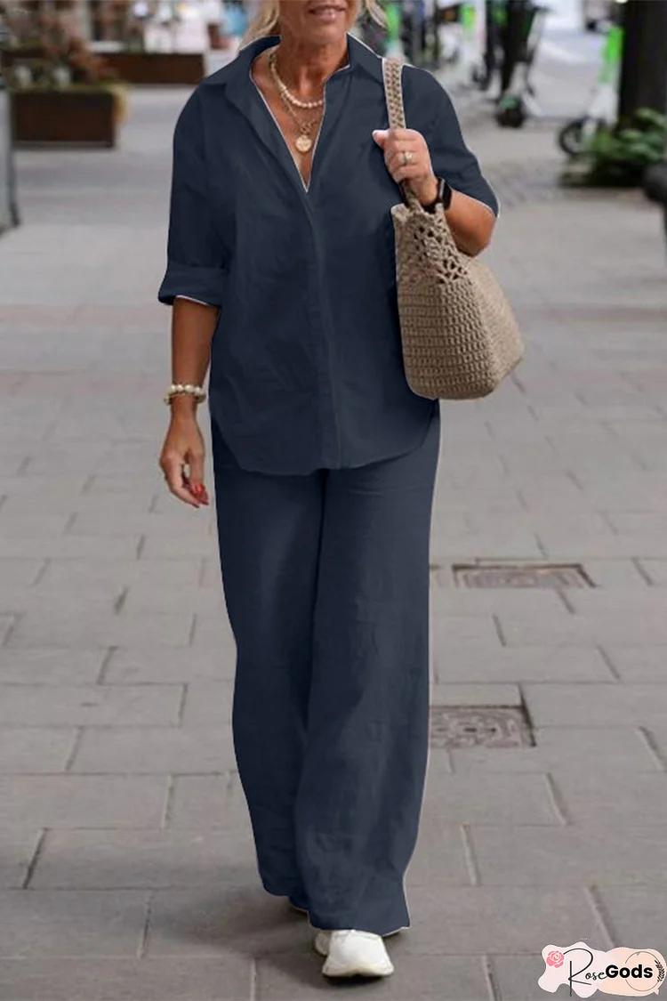 Casual Street Solid Solid Color Turndown Collar Long Sleeve Two Pieces(3 Colors)
