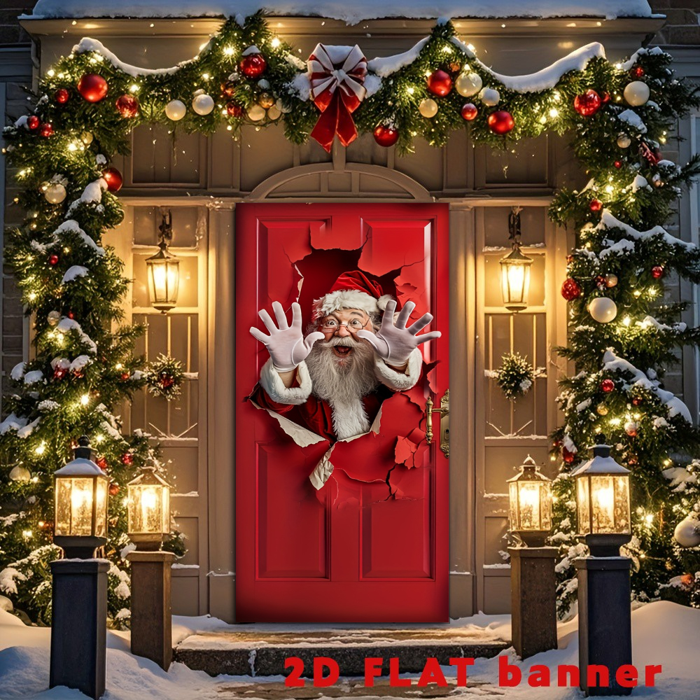 Tegooe Christmas Santa Claus Door Cover Banner Fun Fabric Holiday Decoration for Front Door or Party Backdrop Tegooe