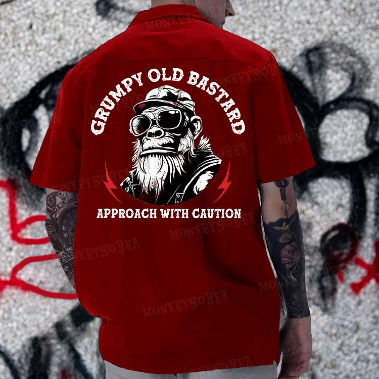 Men's Grumpy Old Bastard Approach With Caution Reversible Printed Button Up Shirt