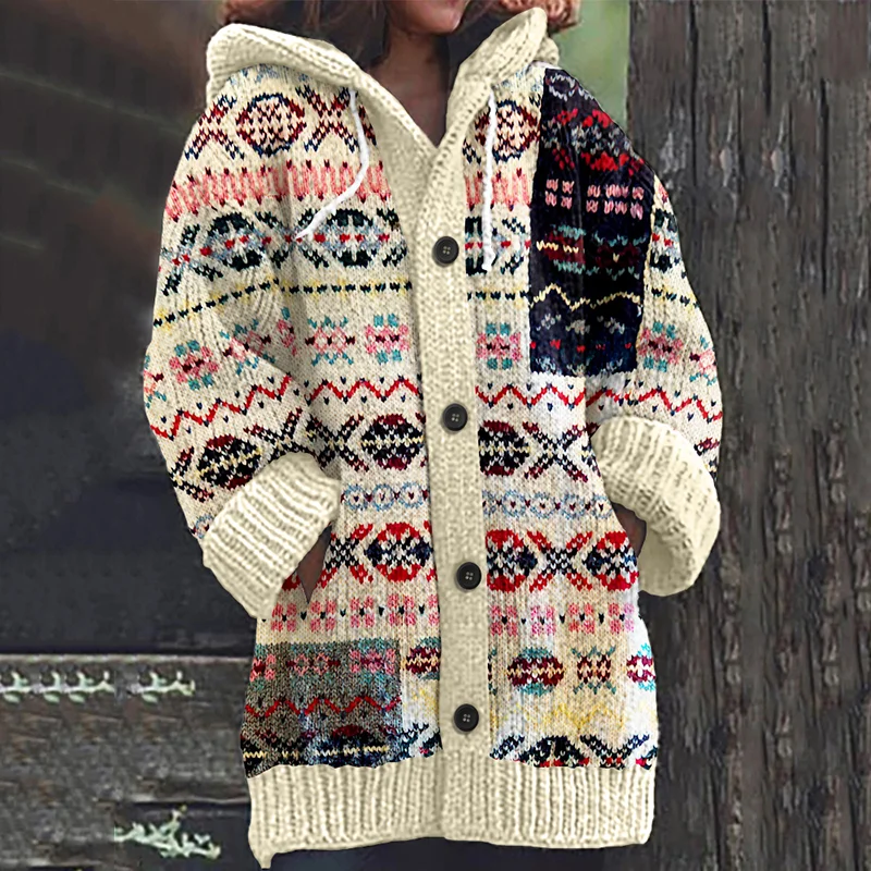 Vintage Knitted Jacquard Pattern Cozy Cardigan Sweater